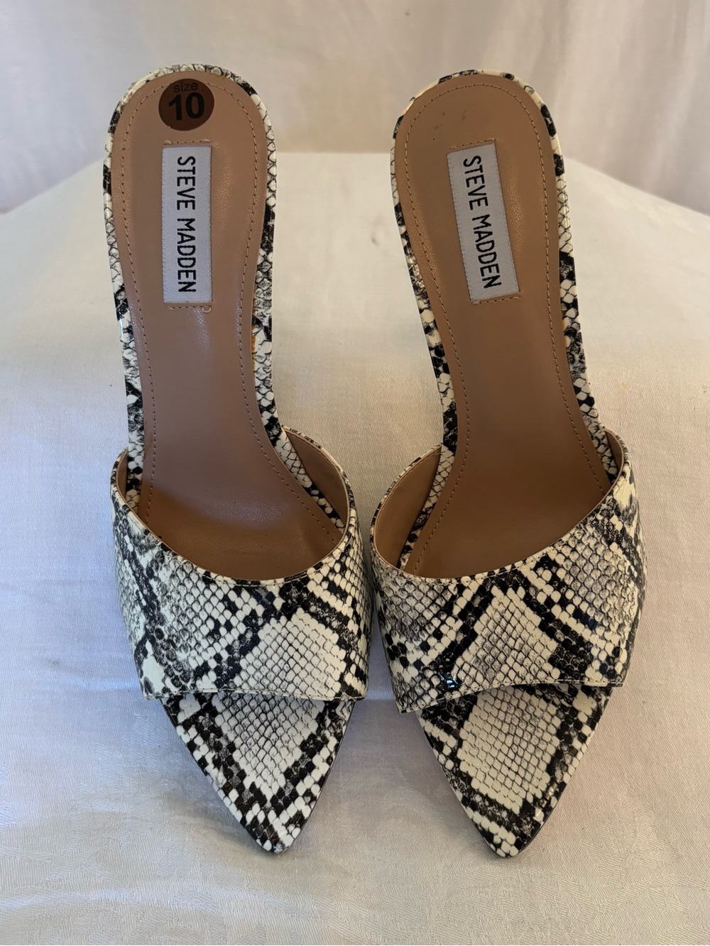 Steve Madden Snake Print Stiletto Mule Heels Size 10 Y2K Mob Wife Glam Chic